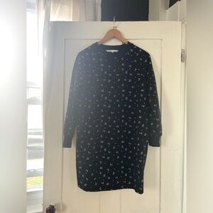 The Nines By Hatch Black White Ditsy Floral Crew Neck Sweater Tunic Size XS